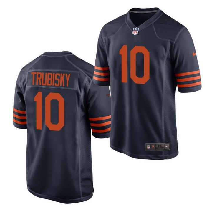 Men Chicago Bears 10 Mitchell Trubisky Nike Navy Throwback Game NFL Jersey